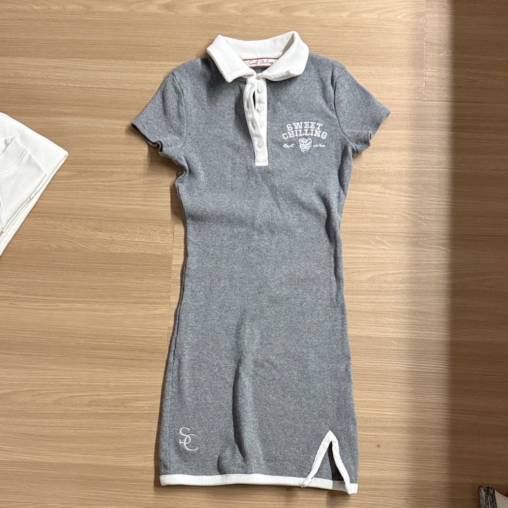Gray Polo Dress with White Accents